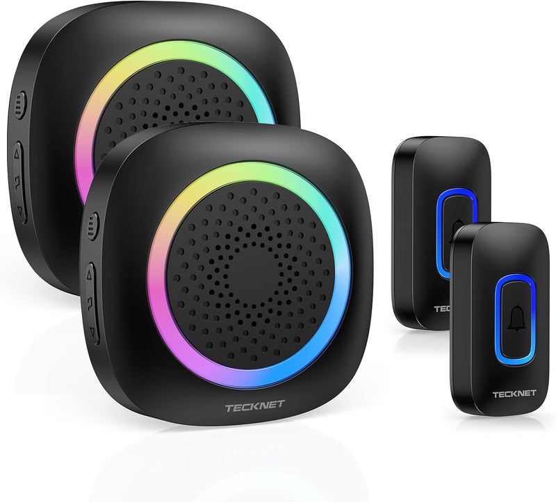 TECKNET Wireless Doorbell, 2 Transmitters 2 Receivers Door Bell Battery Operated with RGB Light, 400 m / 1300 ft Range, 60 Melodies, IP66 Outdoor Front Door Bell with 4.5 Year Service Life - Image 1